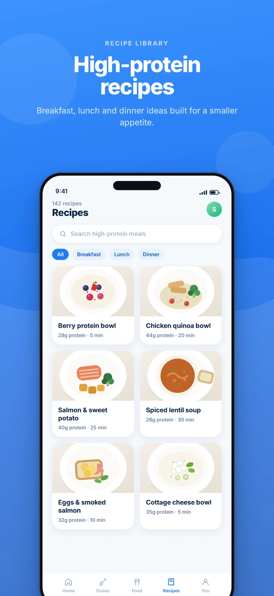 Jabsy recipe library with high-protein meals